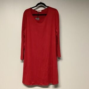 18W Solid Wine Red Long Sleeve Long Sleeve Dress Casual Mock Neck Body-con Dress